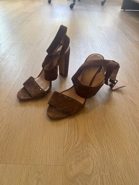 Madewell Brown Suede Studded Block Heel Sandals